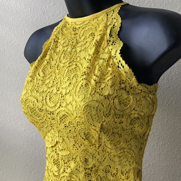 Zara Yellow Lace Overlay Dress - Picture 5 of 15